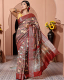 Chocolate Colour Chiniya Silk Saree