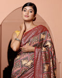 Chocolate Colour Chiniya Silk Saree