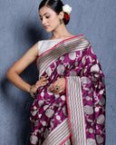 Deep Magenta Pure Katan Silk Handloom Jangla Saree