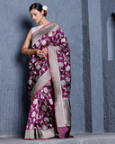 Deep Magenta Pure Katan Silk Handloom Jangla Saree