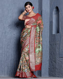 Brown Kalamkari Chiniya Silk Saree