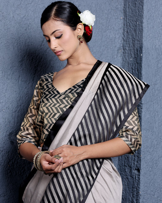 Beige Gajji Mashru Silk Saree