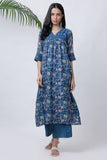 Sapphire Blue Floral Pleated Kurta