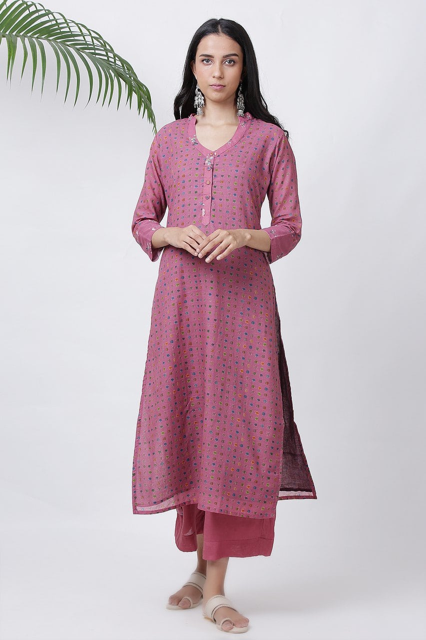 Polka Pink Kurta With Palazzo