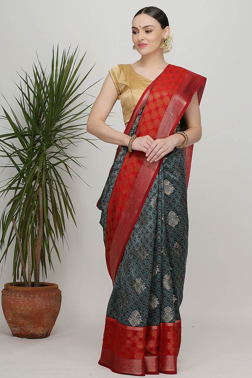 DARK GREY KATAN SILK SAREE