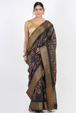 Coal Black Moonga Silk Saree - Silk Mark Certified