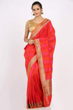 Fiery Red Handloom Khadua Katan Silk Drape