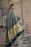 Olive Green Moonga Silk Saree - Silk Mark Certified