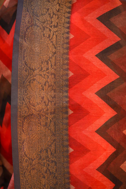 RED STRIPES CHANDERI SAREE