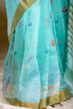 Ocean Blue Linen Silk Saree