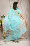 Ocean Blue Linen Silk Saree