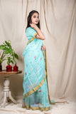 Ocean Blue Linen Silk Saree