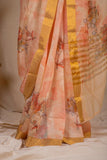 Peach Linen Silk Saree