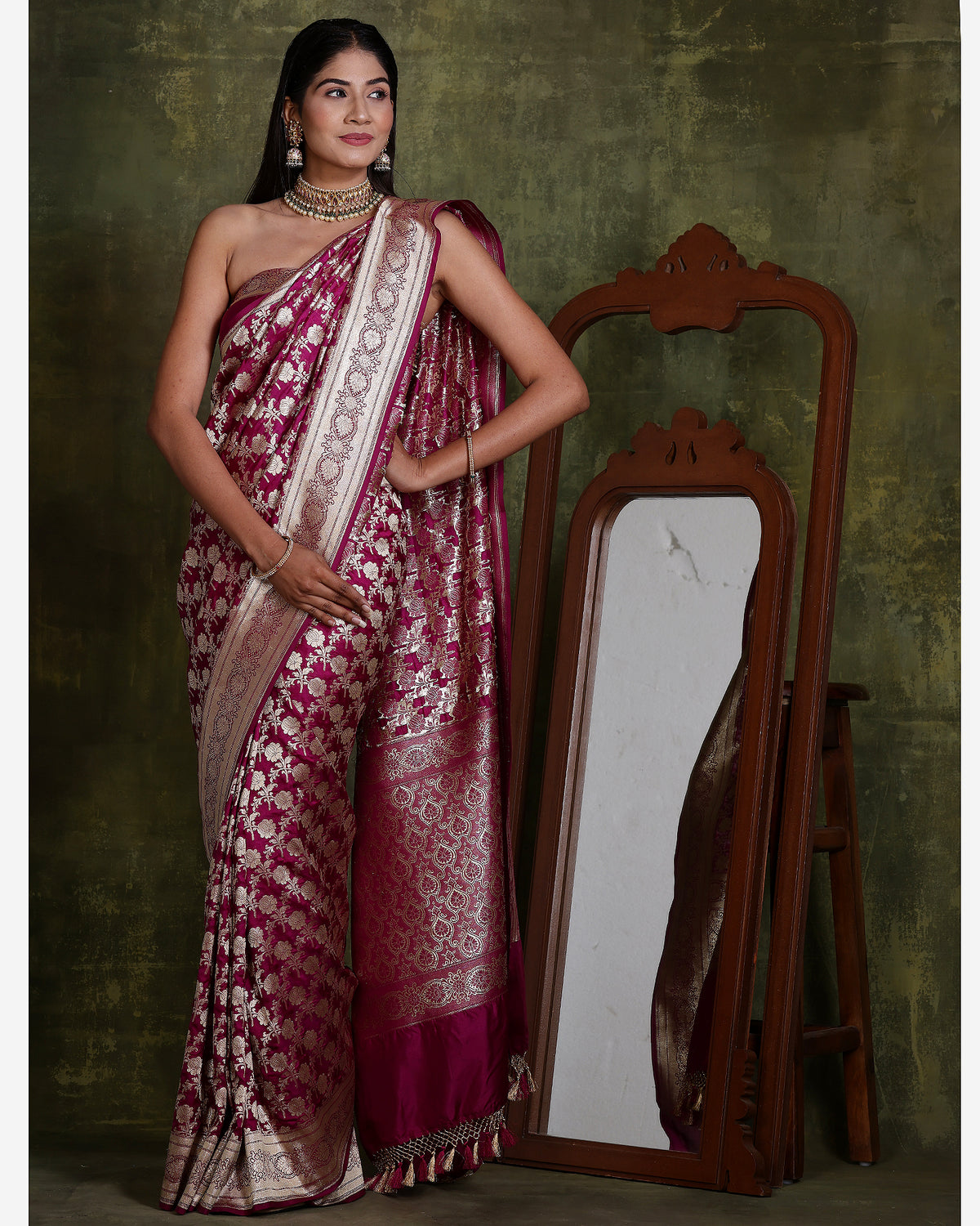 Handloom Purple Cutwork Pure Katan Silk Banarasi Saree