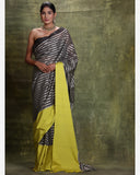 Charcoal Silver Stripped Tissue Silk Saree