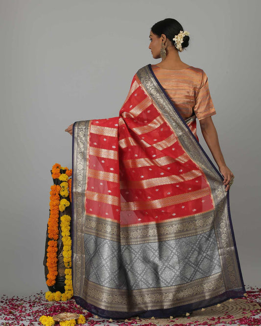 Red Chanderi Silk Woven Saree