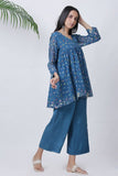 Blue Bird Print Flare Top With Pants