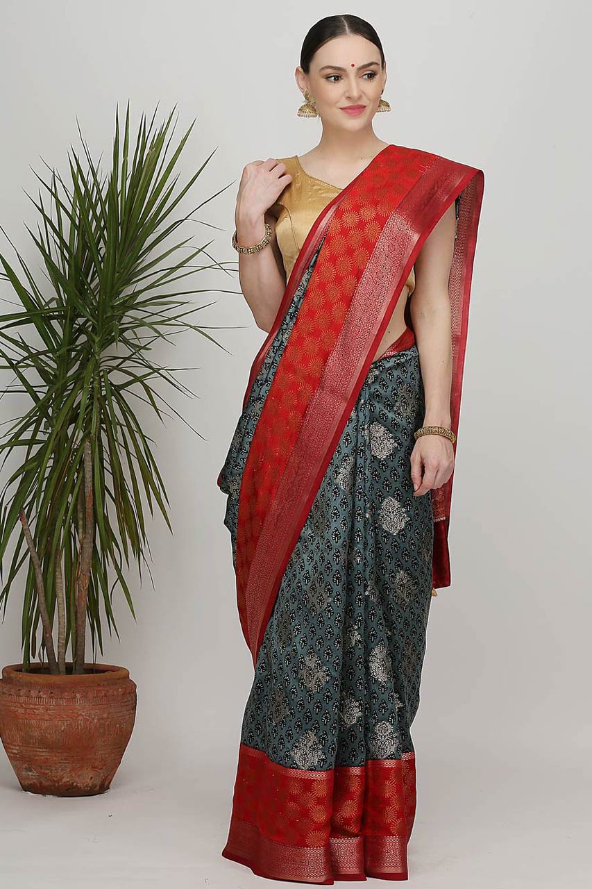 DARK GREY KATAN SILK SAREE