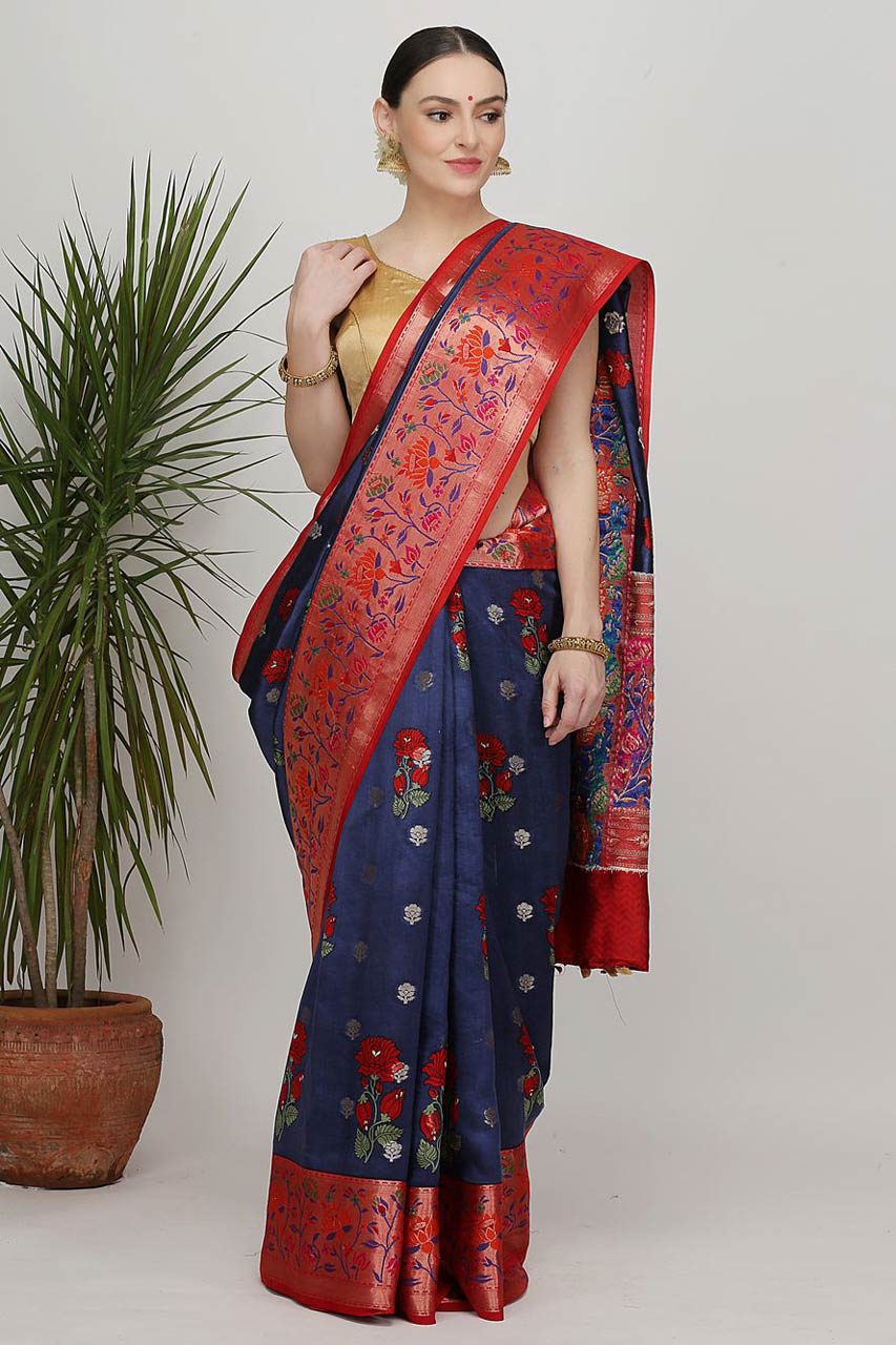 OCEANIC BLUE KATAN SILK SAREE