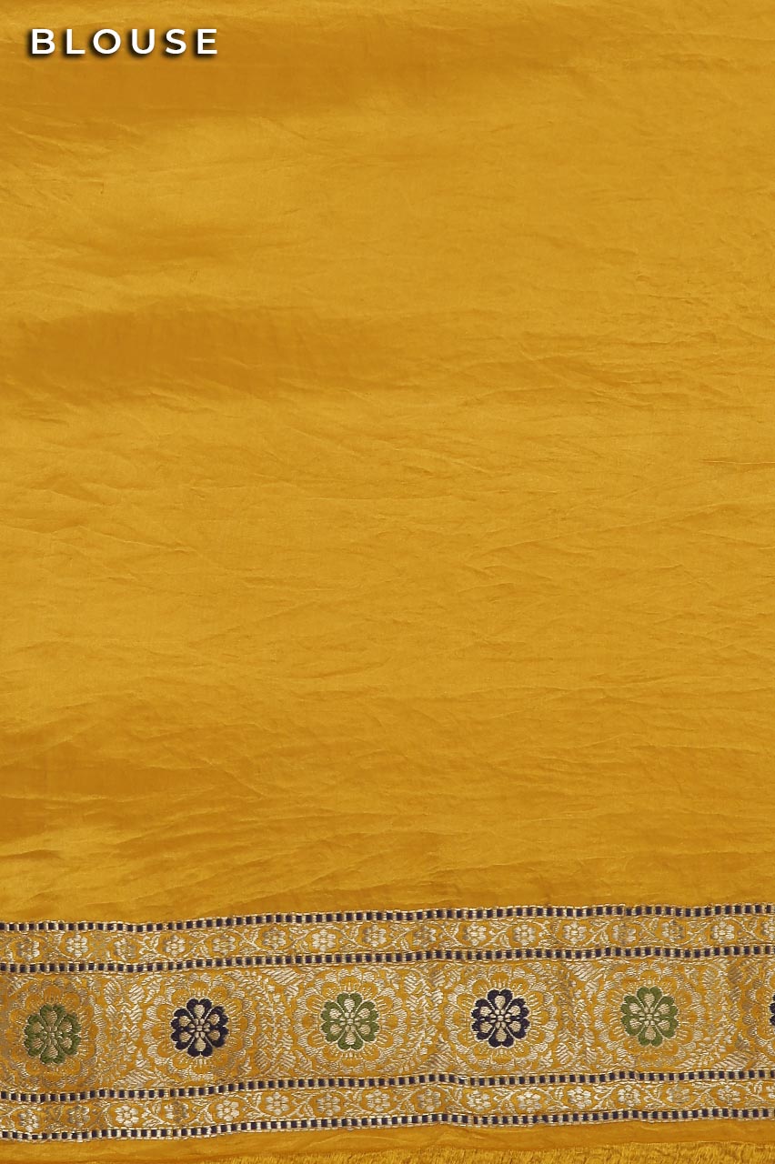 Mustard Pure Gajji Silk Banarasi Handloom Saree- Silk Mark Certified