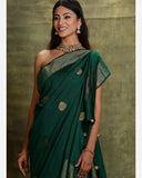 Bottle Green Moonga Silk Saree