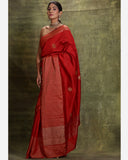 Deep Red Moonga Silk Saree