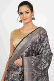 Midnight Blue Silver Zari Khadua Katan Silk Drape