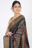 Coal Black Moonga Silk Saree - Silk Mark Certified