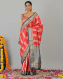 Red Chanderi Silk Woven Saree