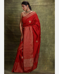Deep Red Moonga Silk Saree