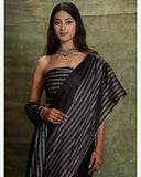 Zari Stripe Sari - Black & Silver