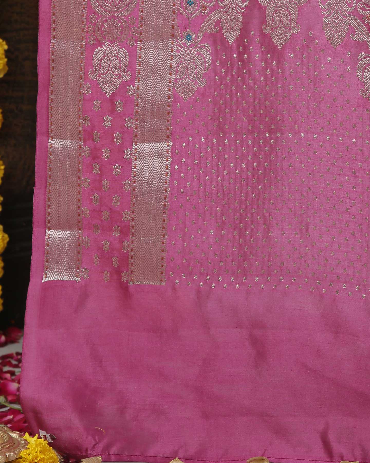 Onion Pink Pure Katan Silk Saree -	Silk Mark Certified