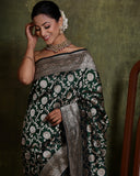 Handloom Dark Green Pure Katan Silk Banarasi Saree