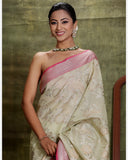 Light Pista Silk Cotton Saree