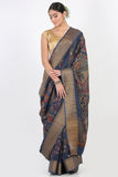 Navy Blue Moonga Silk Saree - Silk Mark Certified