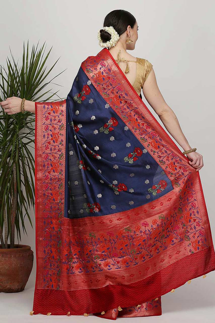 OCEANIC BLUE KATAN SILK SAREE