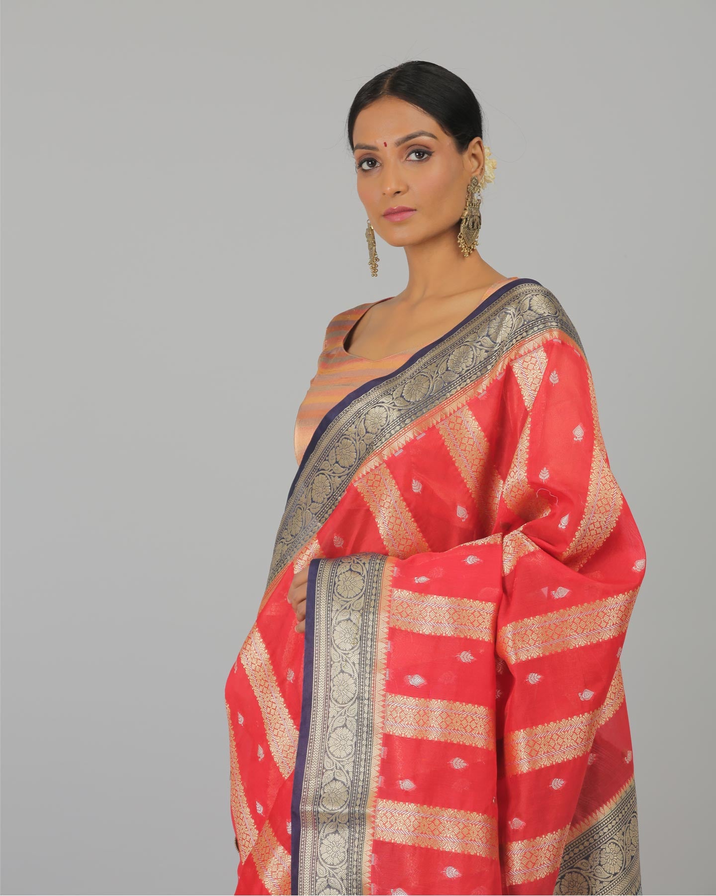 Red Chanderi Silk Woven Saree