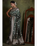 Handloom Dark Green Pure Katan Silk Banarasi Saree