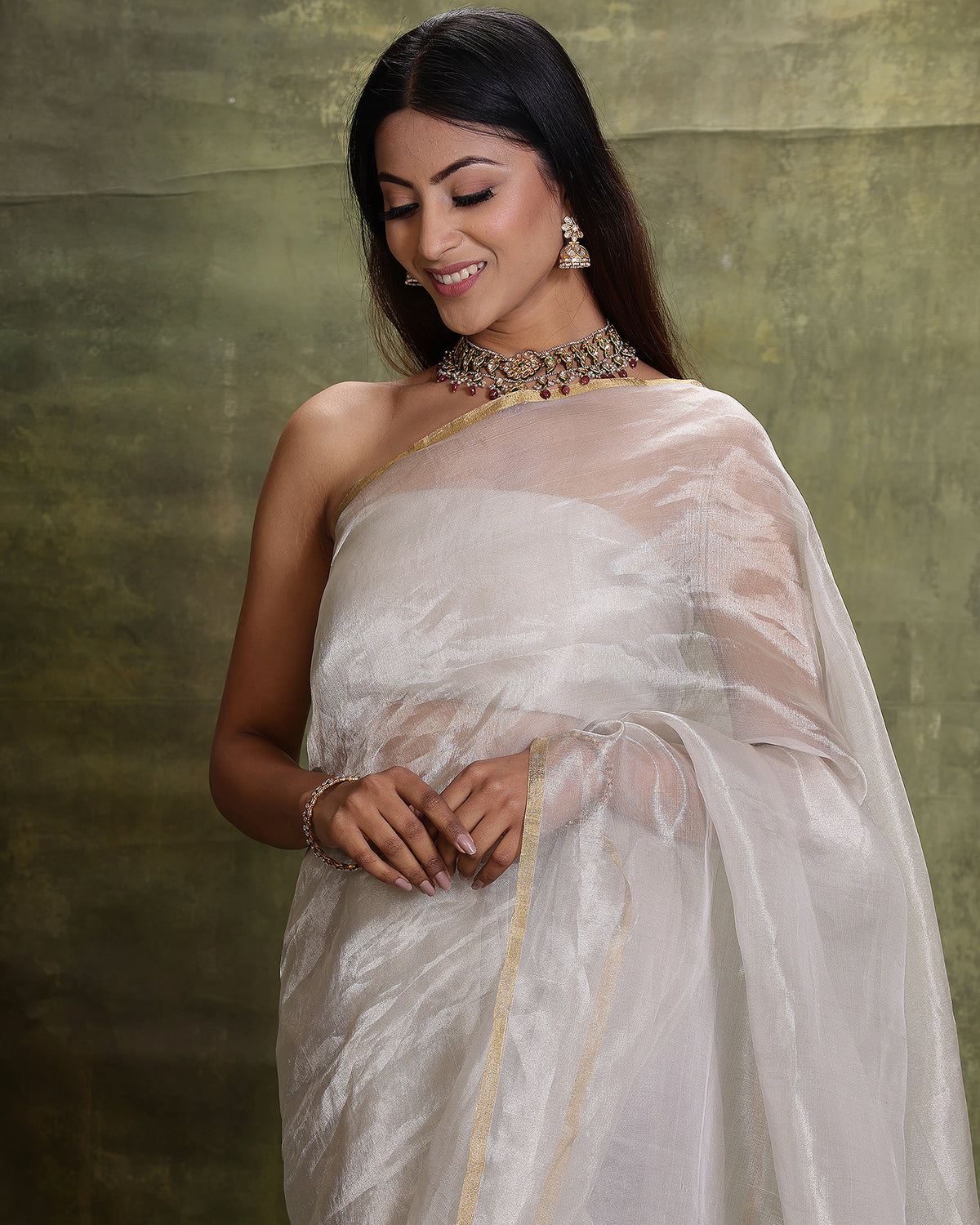 Silver Pure Organza Tissue Saree – Ikkat Door