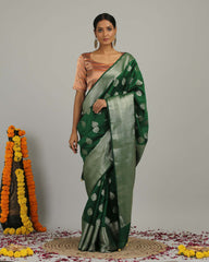 Kamayini Green Pure Katan Silk Saree - Silk Mark Certified