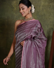 Silver Onion"Colour Pure Katan Silk Tissue Banarasi Handloom Saree