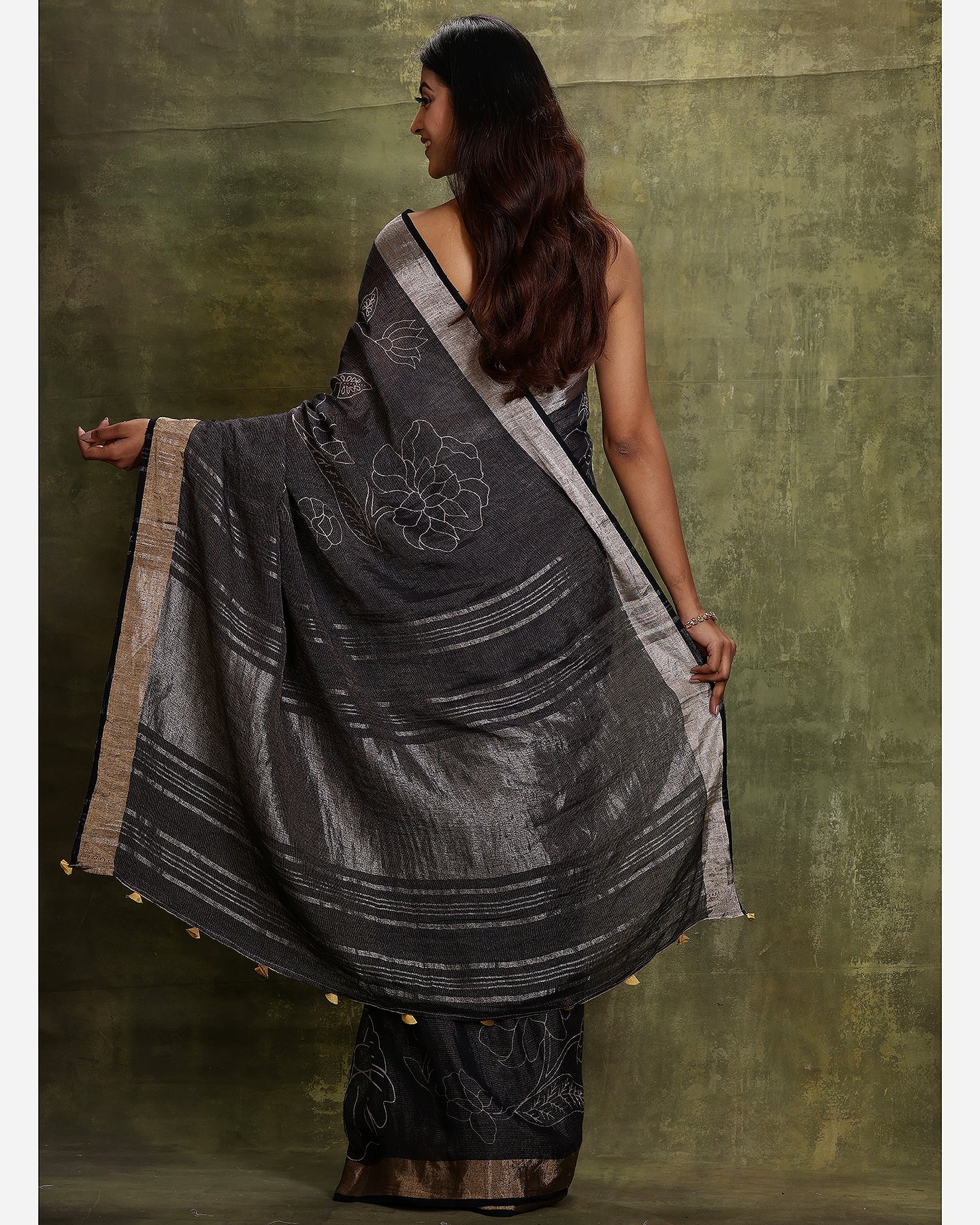 Hand Woven Tissue Silk Linen Saree