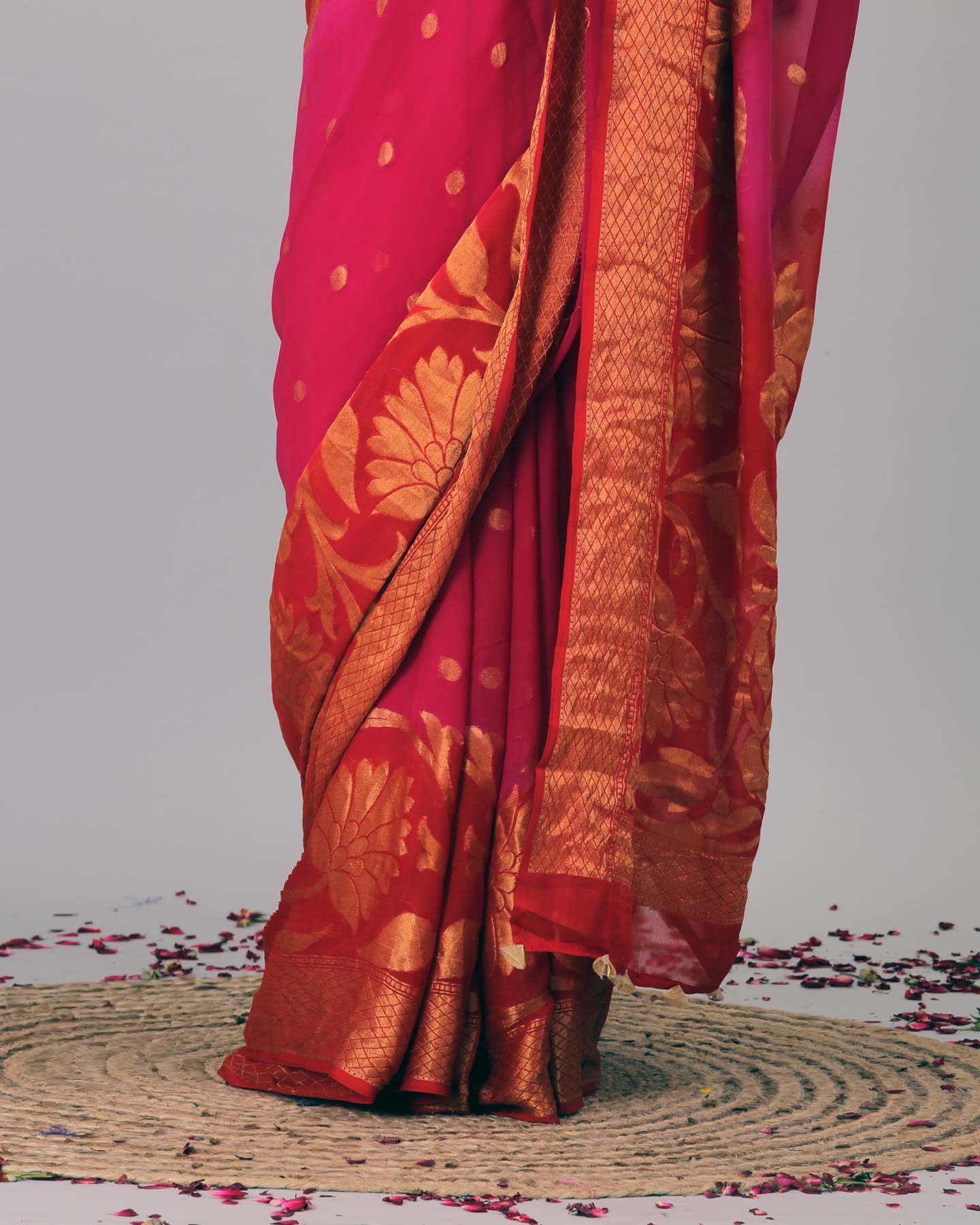 Rani Georgette Gold Zari Woven Saree