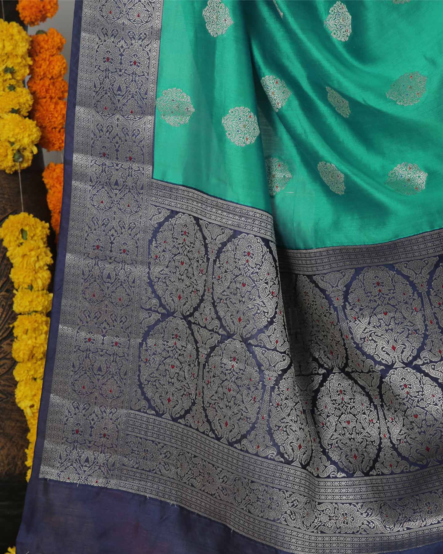 Bindiya Turquoise Katan Silk Saree - Silk Mark Certified