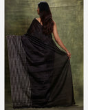 Zari Stripe Sari - Black & Silver