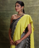 Charcoal Silver Stripped Tissue Silk Saree