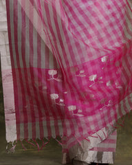 Pink  Organza Handloom Silk Saree