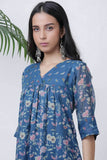 Sapphire Blue Floral Pleated Kurta