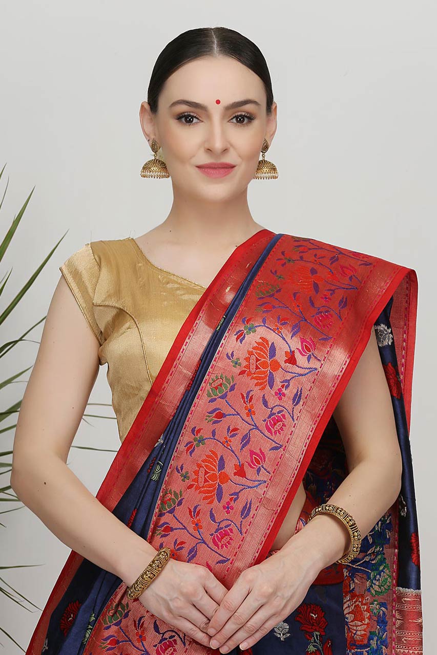 OCEANIC BLUE KATAN SILK SAREE