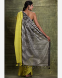 Charcoal Silver Stripped Tissue Silk Saree